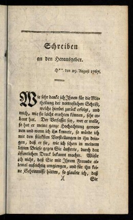 III-VIII, Schreiben an den Herausgeber