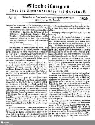 Allgemeine, die Ständeversammlung betreffende Nachrichten.