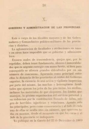 X. Gobierno y administracion de las provincias