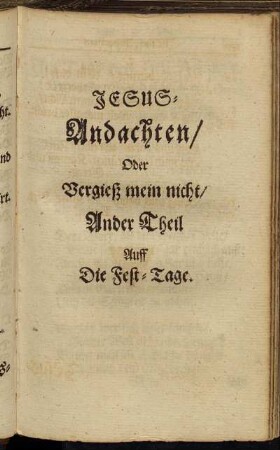 Jesus-Andachten Ander Theil Auff Die Fest-Tage