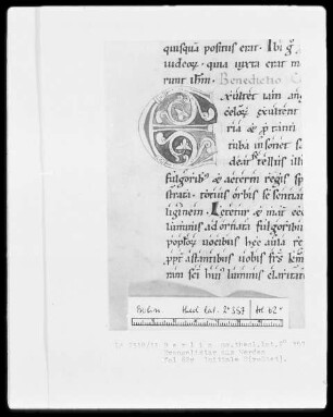 Evangelistar aus Werden — Initiale E (cultat), Folio 62 verso