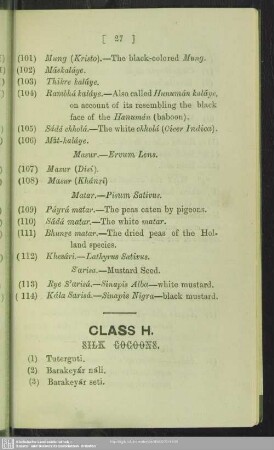Class H. Silk Cocoons