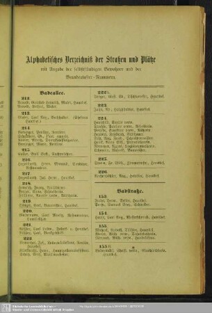 Häuserbuch : Alphabetisches Verzeichniß der Straßen und Plätze