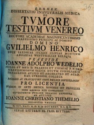 Diss. inaug. med. de tumore testium venereo