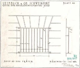 Fischer, Theodor; Schweinfurt (Bayern); Basaltwerke, Verwaltungs-Gebäude - Gitter der Sockelgeschossfenster (Ansichten)