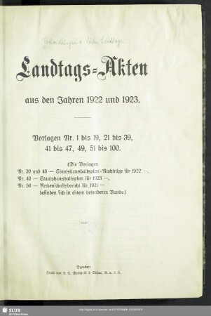 2.1922/26,1: Landtags-Akten / Vorlagen