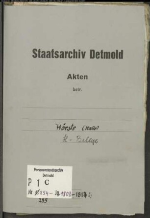 Belegakten zum Heiratsregister der evangelischen Gemeinde Hörste, Kreis Halle (1808-1812)