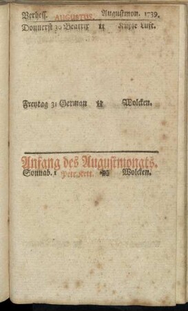 Verbess. Augustus. Augustmon. 1739.
