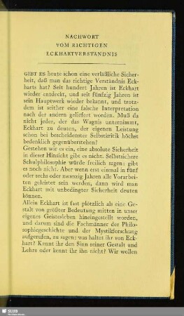 Nachwort. Vom Richtigen Eckhartverständnis