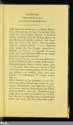 Nachwort. Vom Richtigen Eckhartverständnis
