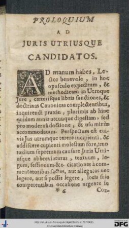 Proloquium Ad Juris Utriusque Candidatos.