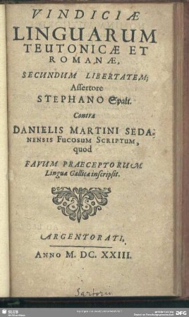 Vindiciae Linguarum Teutonicae Et Romanae, Secundum Libertatem