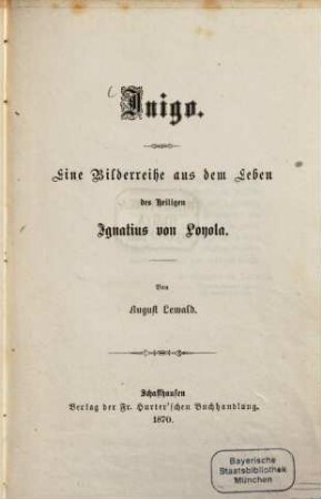Inigo : eine Bilderreihe aus dem Leben des Heiligen Ignatius von Loyola