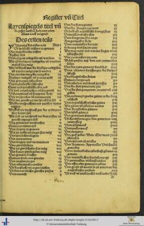 Layenspiegels titel unnd Register nach inhalt eins yeden Blats nach volgend.