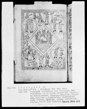 Chorbuch für die Prim — Bildseite mit Heiligen des September, Folio 62verso