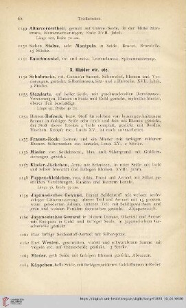 3. Kleider etc. etc (Nr. 1152 - 1167)