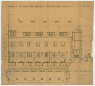 Fischer, Theodor; Jena; Universität - Großer Hof (Grundrisse, Ansicht, Schnitt, Detail)