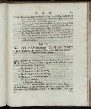 Cap. IX. Von denen Schönburgischen Herrschafften Aemtern und Gütern, so unter Chur-Fürstlich-Sächsischer Lands-Hoheit stehen.