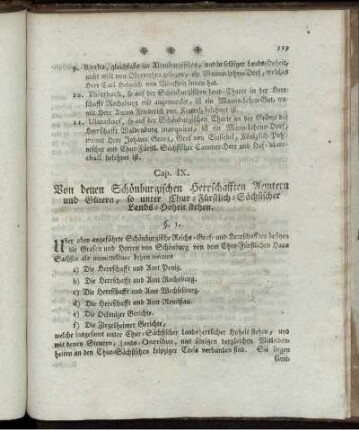 Cap. IX. Von denen Schönburgischen Herrschafften Aemtern und Gütern, so unter Chur-Fürstlich-Sächsischer Lands-Hoheit stehen.