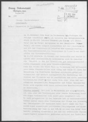 Waldenburg mit Westernach, Beltersrot, Löcherholz und Neu-Kupfer (Siedlung Kupfer): Inspektionsbericht 1960
