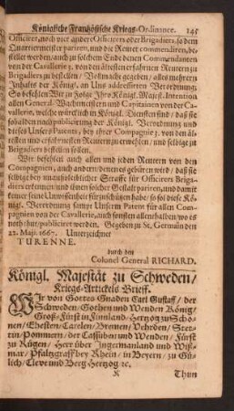 Königl. Majestät zu Schweden/ Kriegs-Artickels Brieff.