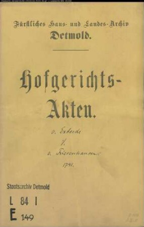 von Exterde, Landrat zu Ahmsen gegen Christoph Friedrich von Friesenhausen zu Belle - Schuldforderung