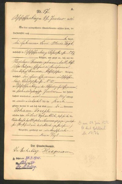 Standesamtsbuch der Stadt Aschaffenburg: Geburten 365/1900 - 184/1901