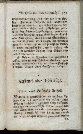 VII. Cessiones oder Ueberträge.