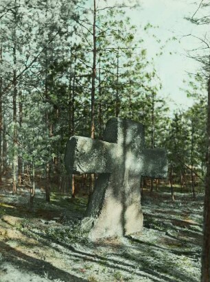 Langarmiges Tatzenkreuz : Höckendorf, Steinkreuz, langarmiges Tatzenkreuz, südlich des Ortes im Wald