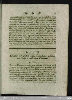 Sectio III. Miasmatis hydrophobici origo, communicatio, prophylaxis qualis, et quid valeat Belladonna