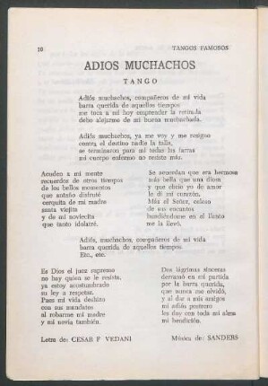 Adios Muchachos : Tango