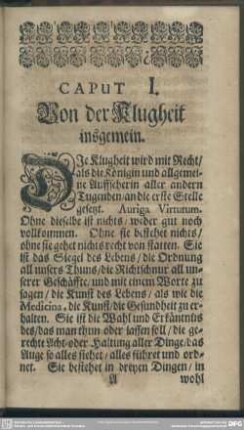Caput I. Von der Klugheit insgemein