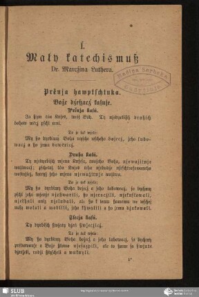 I. Mały katechismuß Dr. Marcźina Luthera