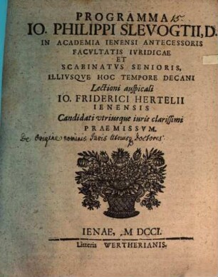 Programma lectioni ausp. J. F. Hertii praemissum : [disseritur de origine nominis iuris utriusque doctoris]