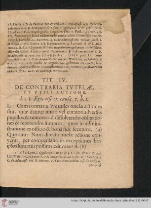 Tit. IV: De contraria tutelæ, et vtili actione