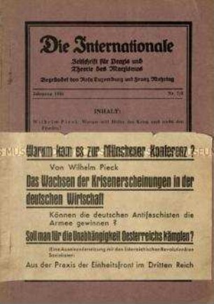 Sozialistische Zeitschrift begründet von Rosa Luxemburg und Franz Mehring, Jg. 1938