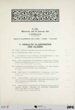 V. Gemalte Glasfenster und Gläser (Nr. 299-349)