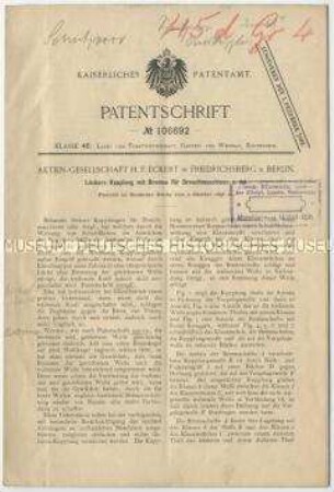 Patentschrift einer lösbaren Kupplung mit Bremse für Dreschmaschinen u. dgl., Patent-Nr. 106692