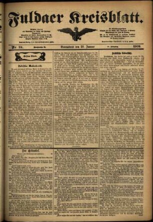 Erste Ausgabe vom Samstag, den 30. Januar 1909.