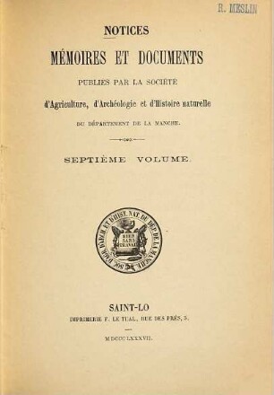 Notices, mémoires et documents. 7. 1887