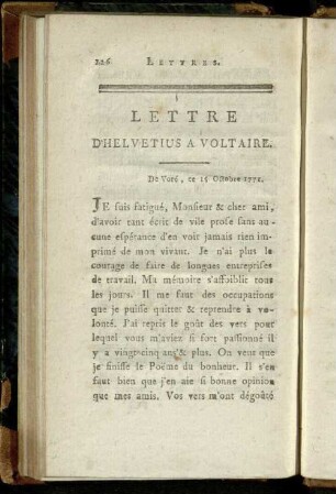 Lettre d'Helvetius a Voltaire.