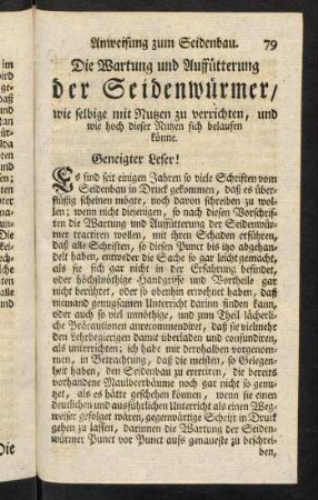 79-110, Die Wartung und Auffütterung der Seidenwürmer