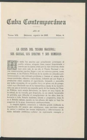 La crisis del Tesoro Nacional: Sus causas, sus efectos y sus remedios