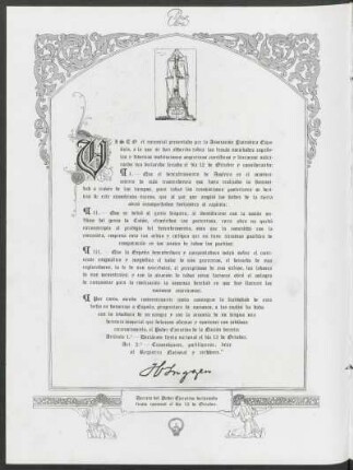 Decreto del Poder Ejecutivo declarando fiesta nacional el día 12 de Octubre