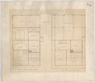 Thiersch, August ; München; Landwirtschaftsausstellung, Oberbayerisches Wohnhaus - Grundriss EG, Grundriss OG