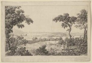 Park des Jagdschlosses Glienicke, im Hintergrund die Stadt Potsdam