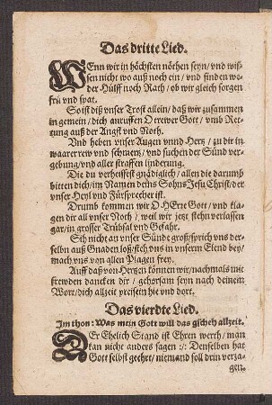 Das vierdte Lied. Jm thon: Was mein Gott will das gscheh allzeit.