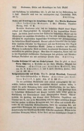312-313 [Rezension] Schreiber, Georg, Deutsche Kulturpolitik und der Katholizismus