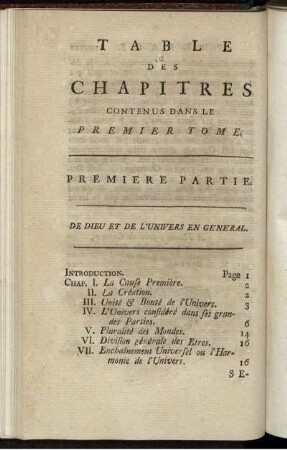Table Des Chapitres Contenus Dans Le Premier Tome.