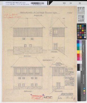 Stellwerksgebäude "Bh" auf Bahnhof Bommern-Höhe, Blatt 2a: Ansichten, M. 1:50 Hgs, Sknr.: 2, Fanr.: 2, Bunr.: 2